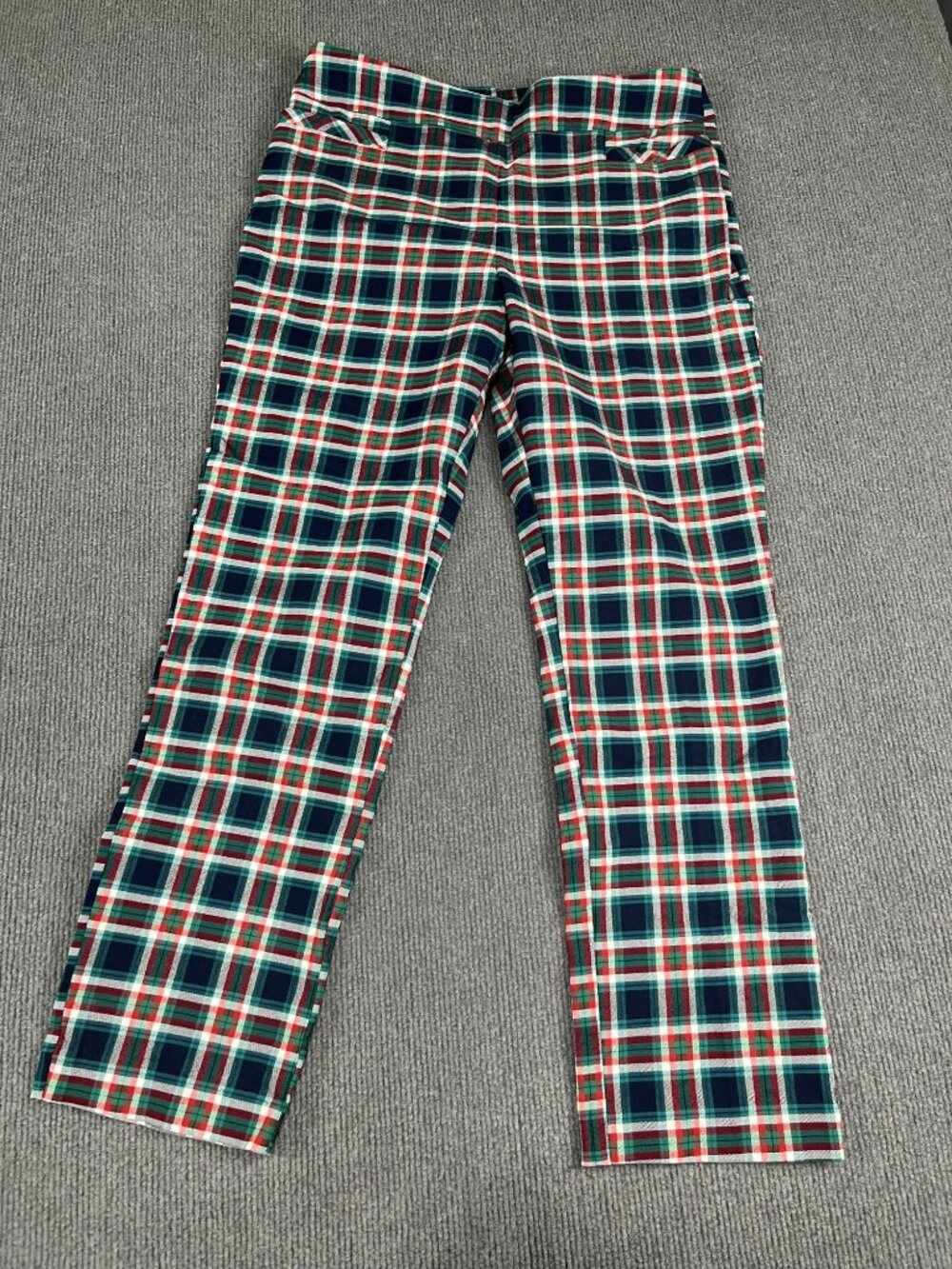 Kim Rogers Womens Plaid Pants 12P Red Green White Tartan Print Flat Front